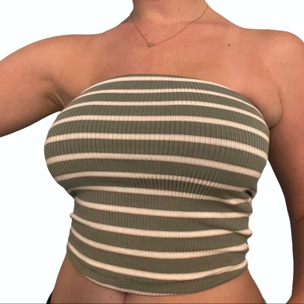 green pink and white striped tube top